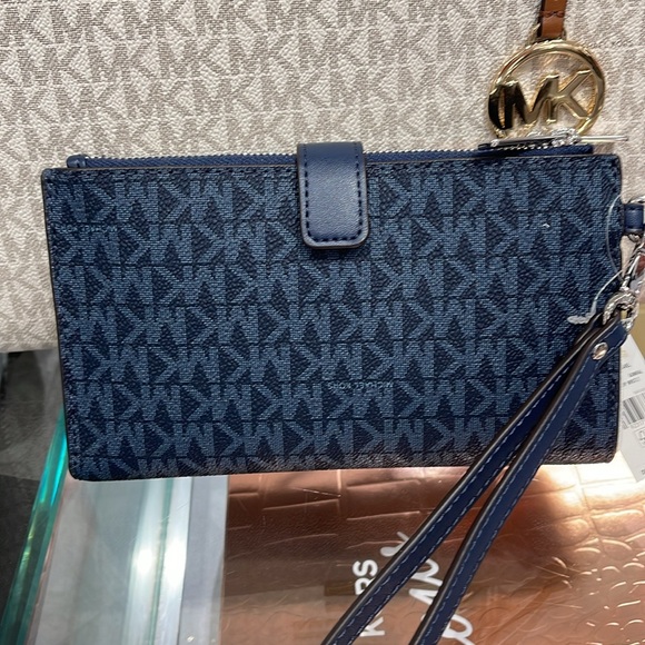 Michael Kors Jet Set Travel Large Double-Zip Wristlet-Wallet-PhoneHolder Admiral - Picture 5 of 16